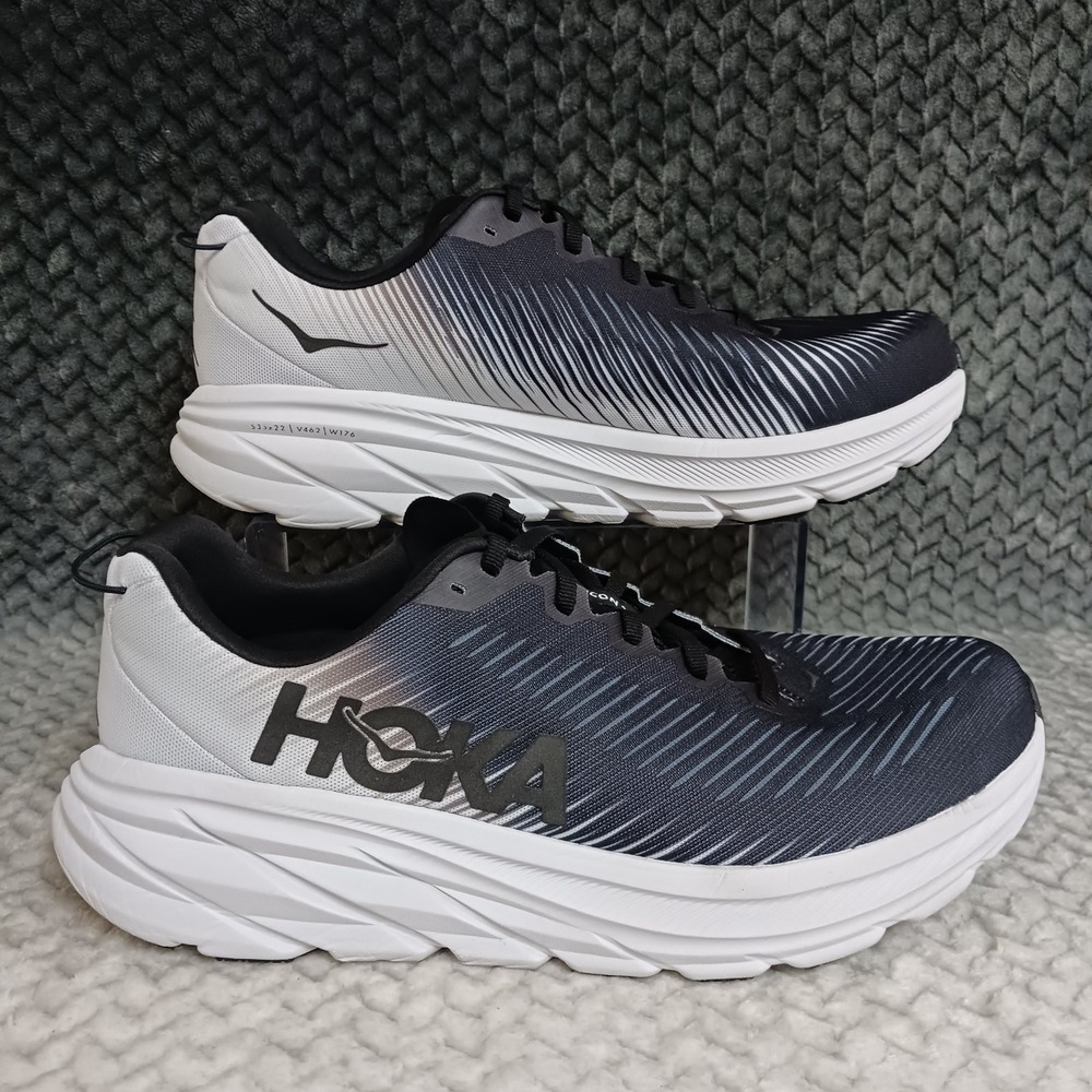 Hoka One One Rincon 3 Wide Women's Running Sneakers Shoes Black White Size 12D